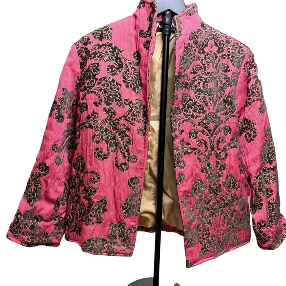 Painted Pony Elegant Pink and Black Embroidered Jacket Lined Women’s Size XS - Picture 2 of 8